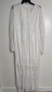 Baevely Sz XL/1X White Embroidered Floral Maxi Dress Hi-Low Balloon Sleeves NWOT